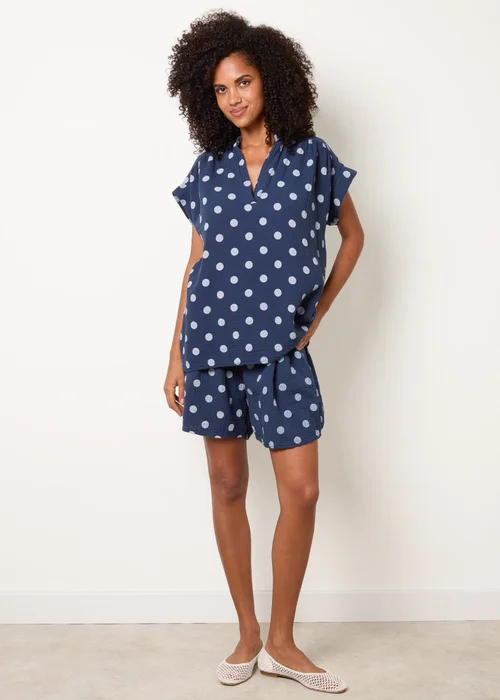 Blue Vanilla Navy Cheesecloth Polka Dot Short Set - S/M Image 1