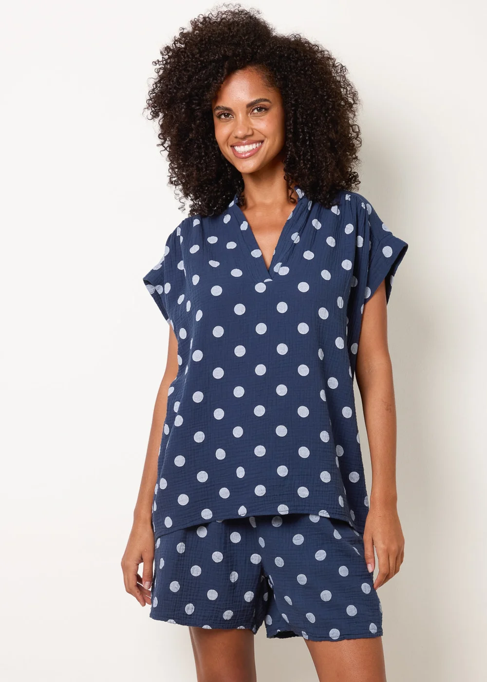 Blue Vanilla Navy Cheesecloth Polka Dot Short Set - S/M Image 2
