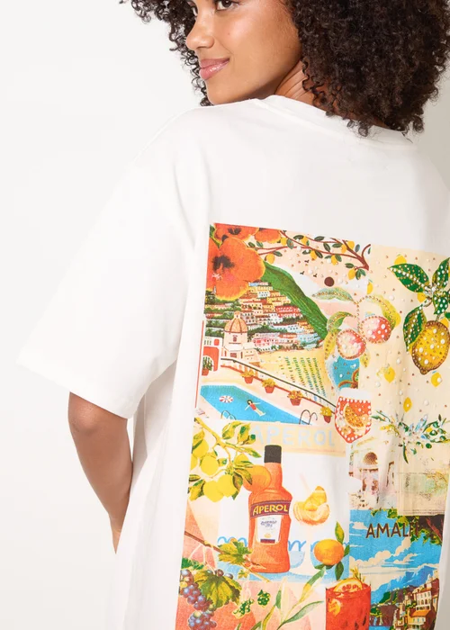 Blue Vanilla White Short Sleeve Back Lemon Print T-Shirt - One Size Image 4