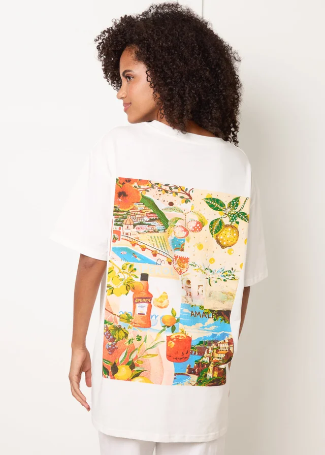 Blue Vanilla White Short Sleeve Back Lemon Print T-Shirt