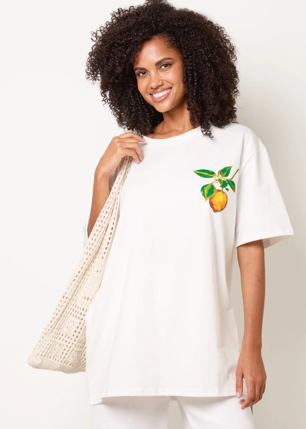 Blue Vanilla White Short Sleeve Back Lemon Print T-Shirt - One Size Image 1
