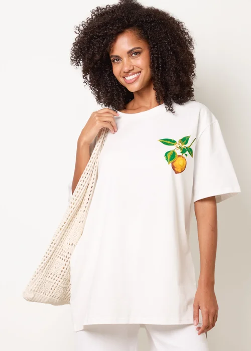 Blue Vanilla White Short Sleeve Back Lemon Print T-Shirt - One Size Image 1
