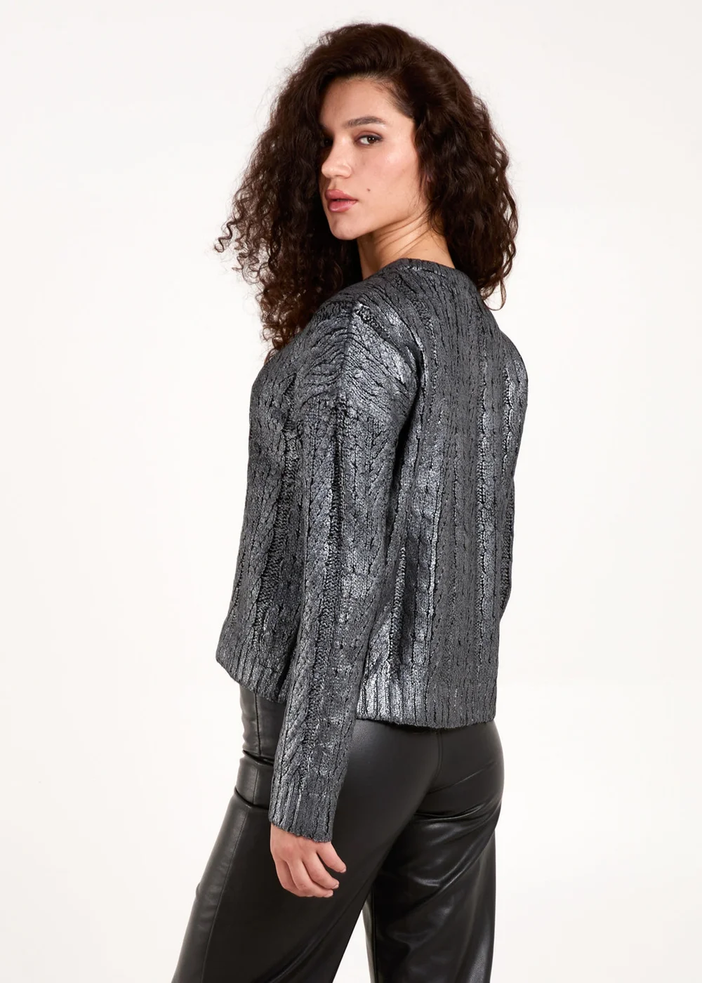 Blue Vanilla Black Metallic Printed Cable Jumper - L Image 4