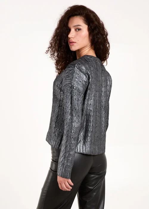 Blue Vanilla Black Metallic Printed Cable Jumper - L Image 4