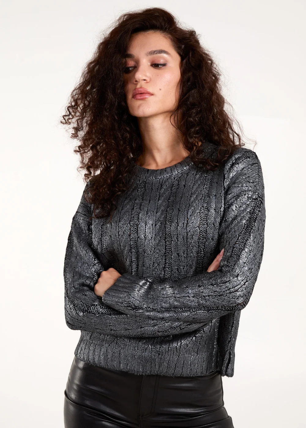 Blue Vanilla Black Metallic Printed Cable Jumper - L Image 2