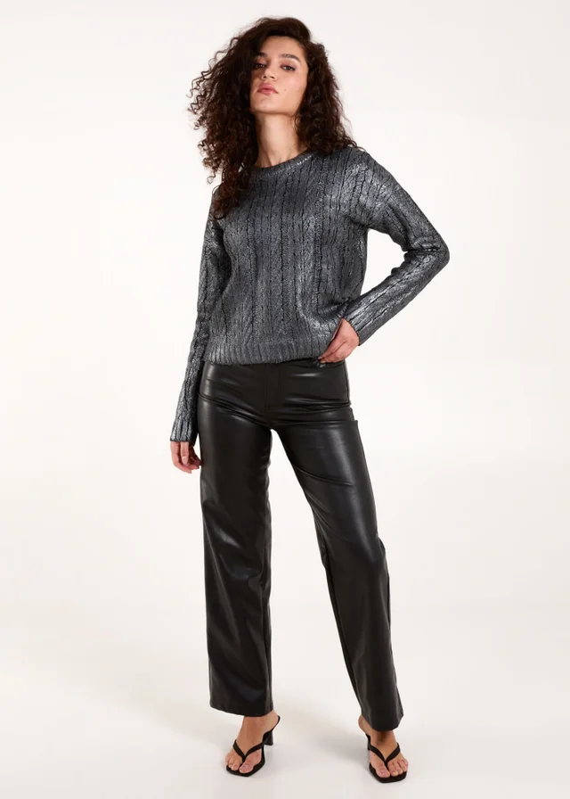 Blue Vanilla Black Metallic Printed Cable Jumper
