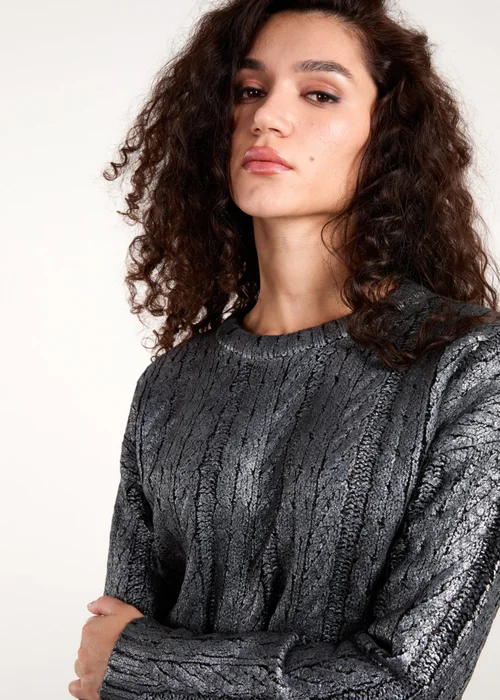 Blue Vanilla Black Metallic Printed Cable Jumper - L Image 3