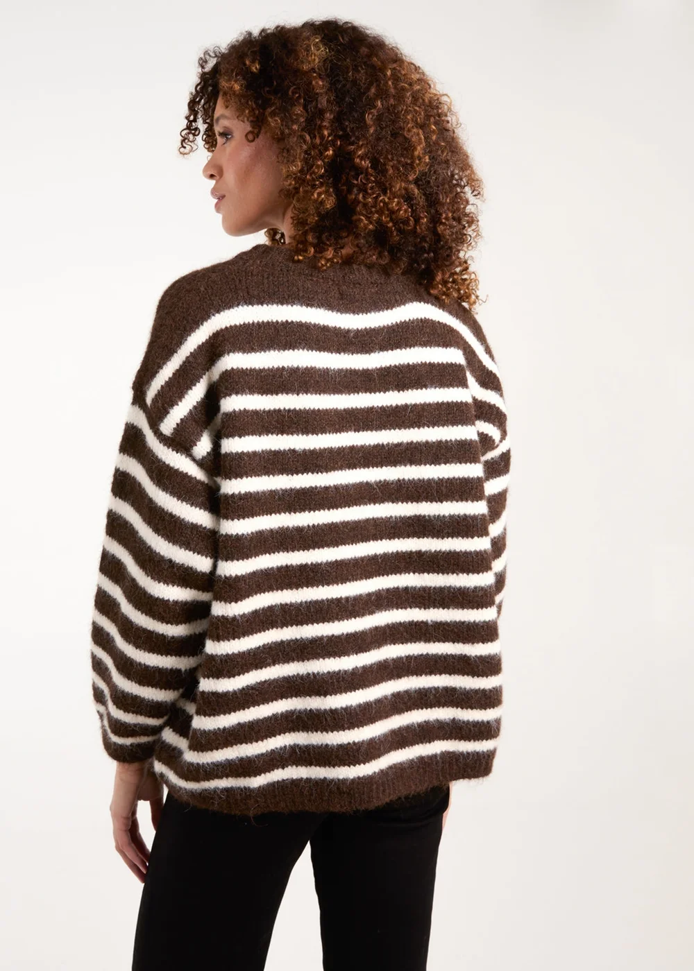 Blue Vanilla Brown Soft Knit Round Neck Stripe Jumper - One Size Image 5