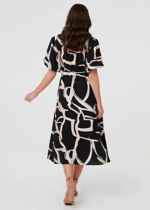 Izabel London Black Geo Print Puff Sleeve Tie Midi Dress - 18 Image 2