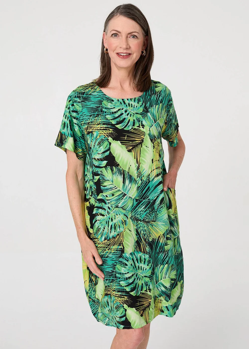 Izabel London Multi Green Tropical Print Shift Knee Length Dress - 12 Image 4