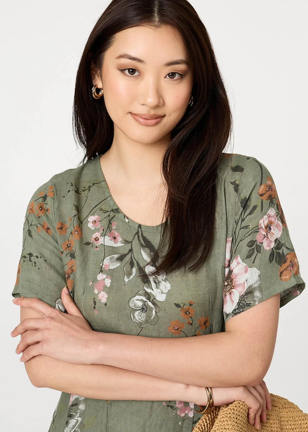 Izabel London Khaki Floral Short Sleeve Oversized Midi Dress - 8 Image 3