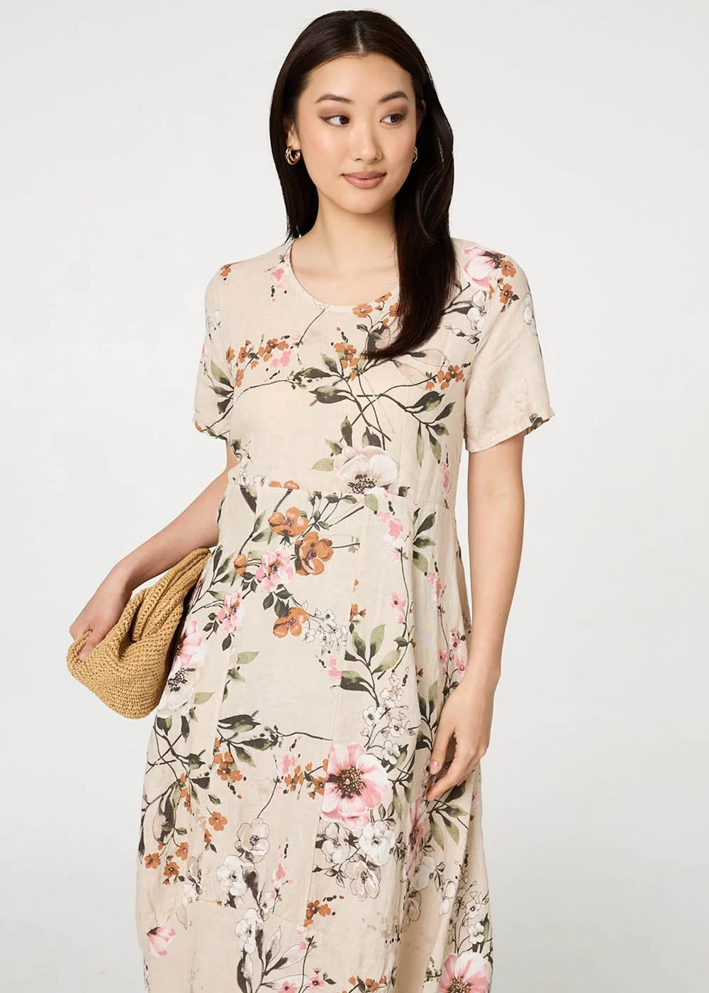 Izabel London Linen Floral Short Sleeve Oversized Midi Dress - 8 Image 4