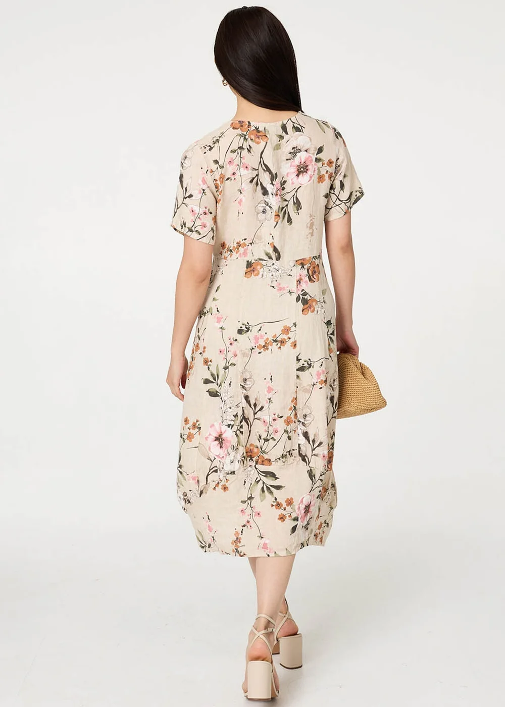 Izabel London Linen Floral Short Sleeve Oversized Midi Dress - 8 Image 2