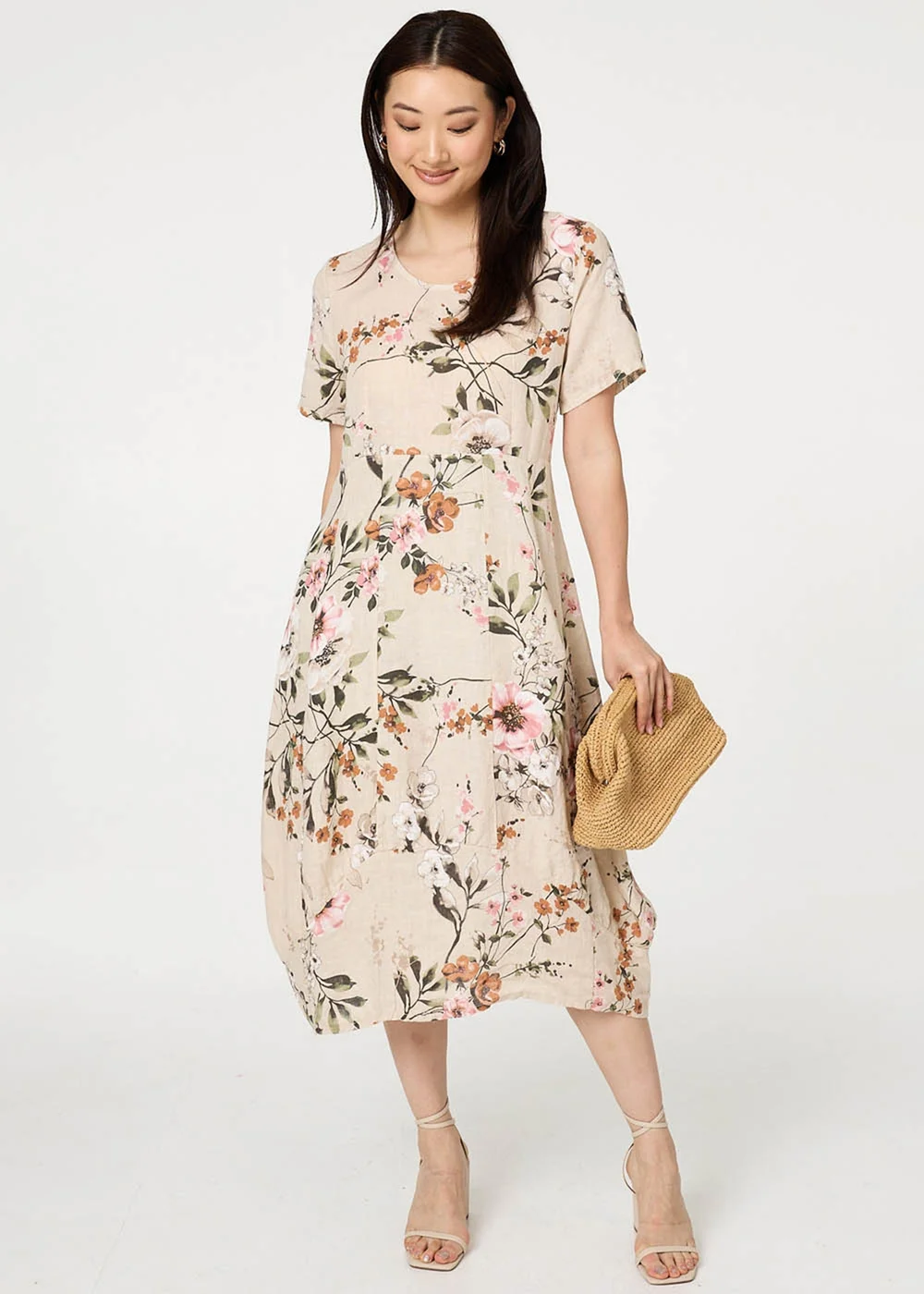 Izabel London Linen Floral Short Sleeve Oversized Midi Dress - 8 Image 1