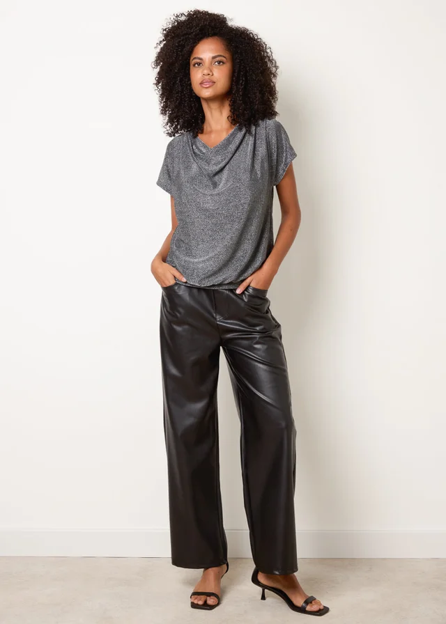 Blue Vanilla Silver Cowl Neck Draped Top