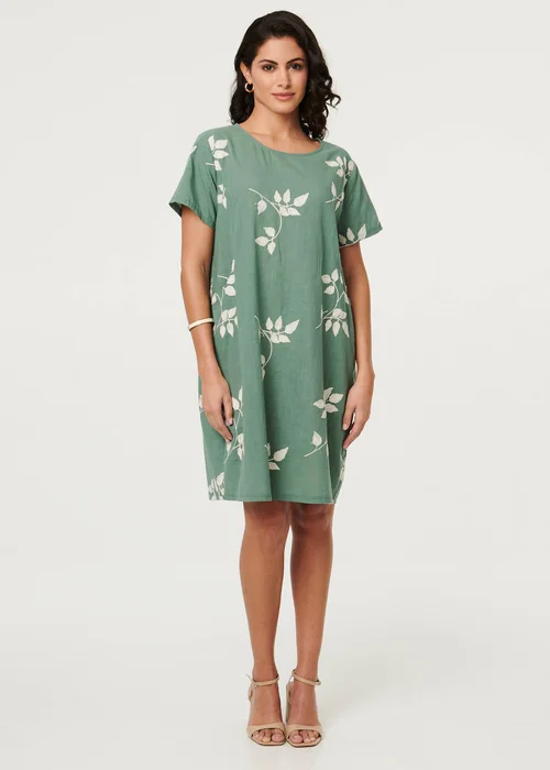 Izabel London Green Leaf Print Relaxed Knee Length Dress - 12 Image 1