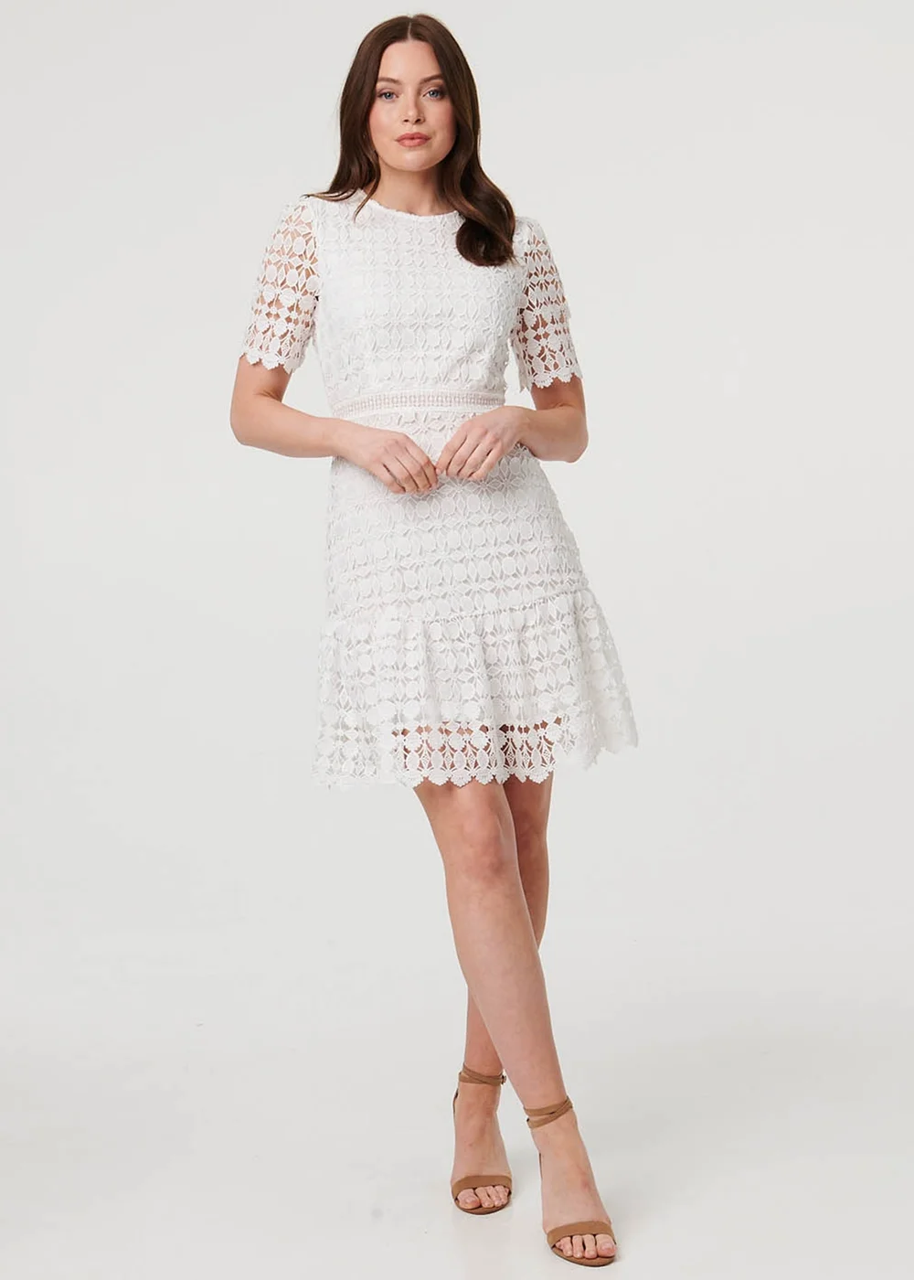 Izabel London White Semi Sheer Lace Layer Fitted Short Dress - 18 Image 1