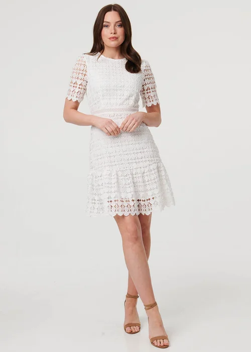 Izabel London White Semi Sheer Lace Layer Fitted Short Dress - 18 Image 1