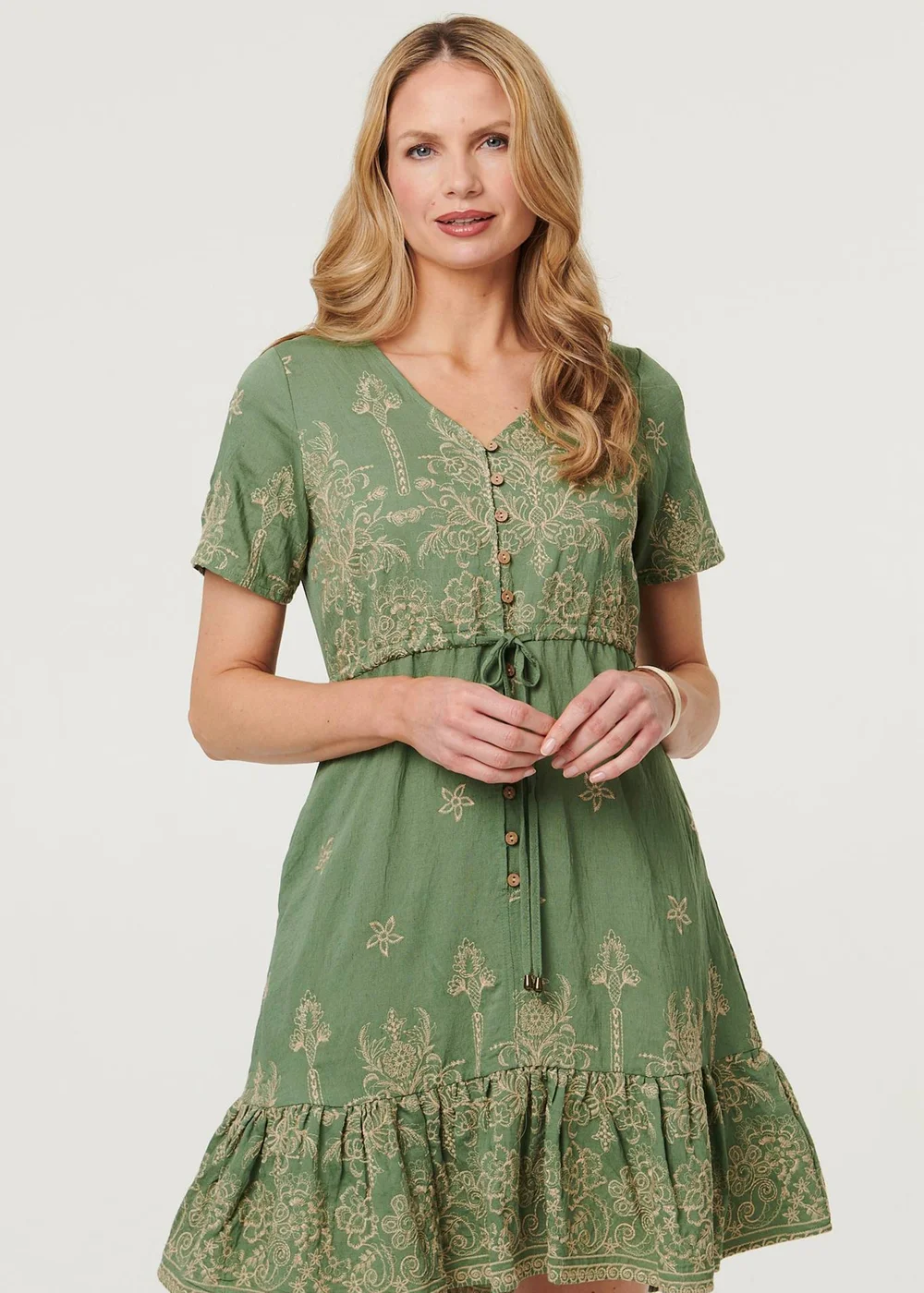 Izabel London Green Floral Embroidered Knee Length Dress - 14 Image 2