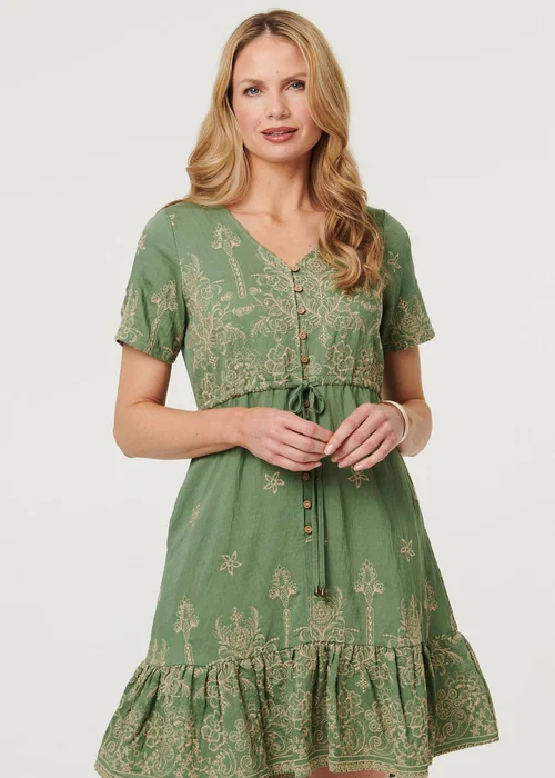 Izabel London Green Floral Embroidered Knee Length Dress - 14 Image 2