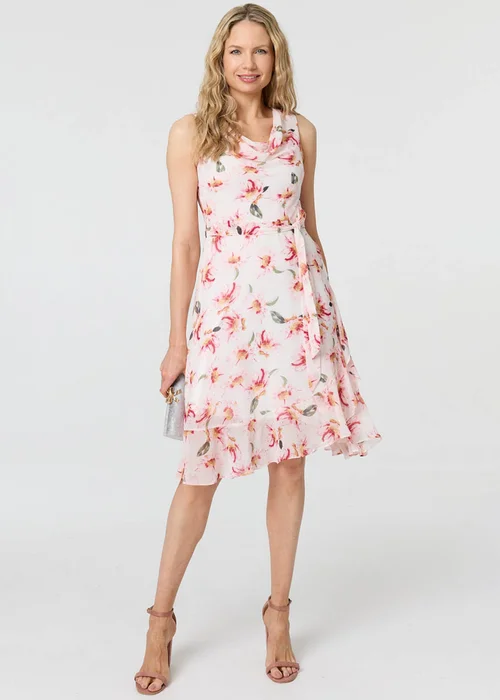 Izabel London Pink Floral Sleeveless Knee Length Dress - 14 Image 1