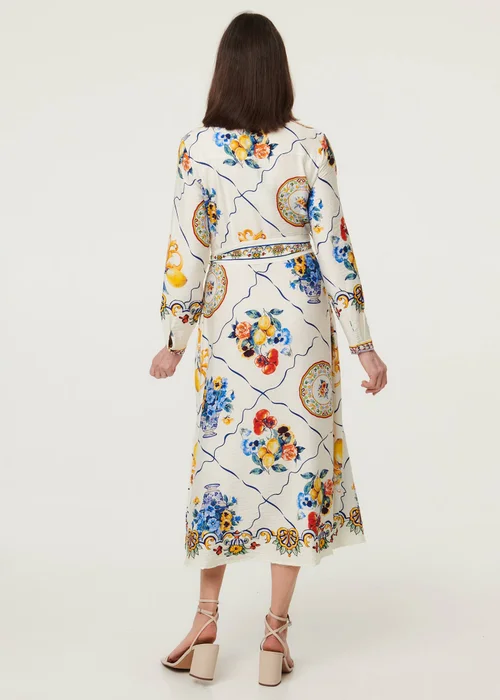 Izabel London Multi Beige Printed Long Sleeve Maxi Shirt Dress - 10 Image 3