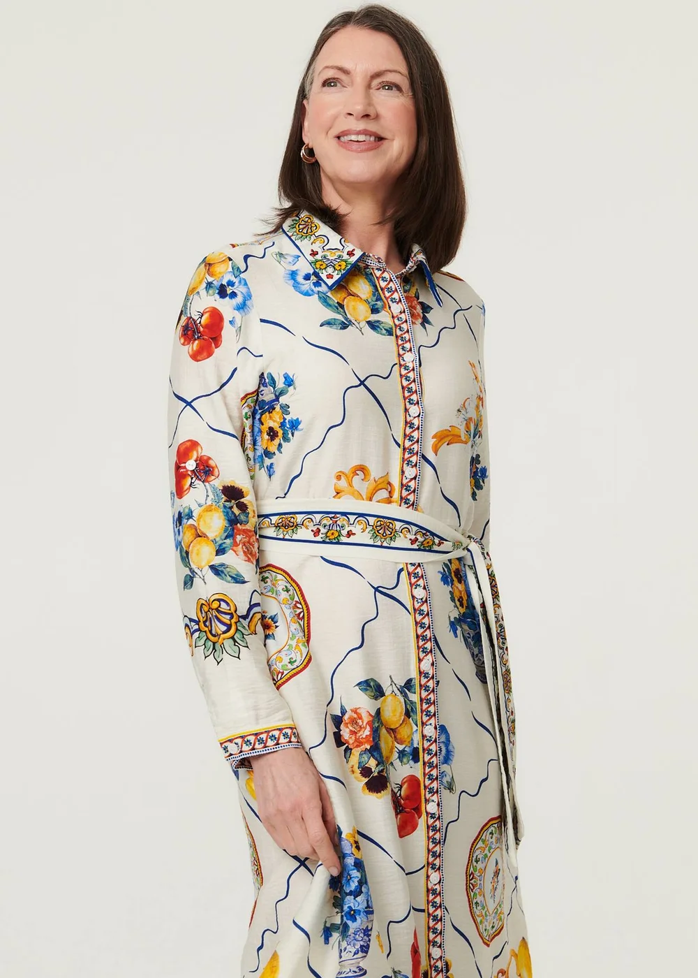 Izabel London Multi Beige Printed Long Sleeve Maxi Shirt Dress - 10 Image 2
