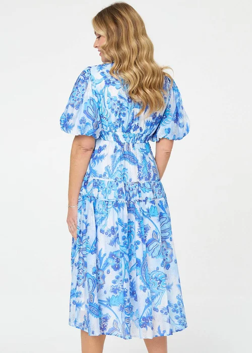 Izabel London Blue Floral Tiered Puff Sleeve Midi Dress - 14 Image 3