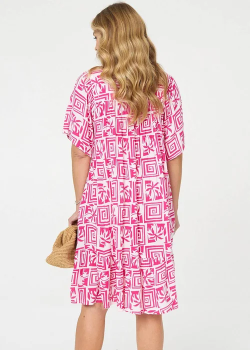 Izabel London Pink Printed Tassel Neck Knee Length Dress - 10 Image 2