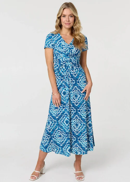Izabel London Blue Geo Print Twist Front Midi Dress - 16 Image 1