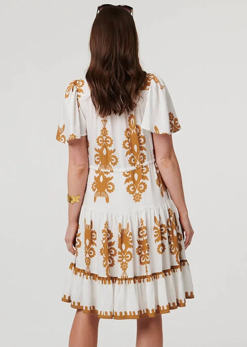 Izabel London Beige Printed Drawstring Knee Length Dress - 10 Image 3