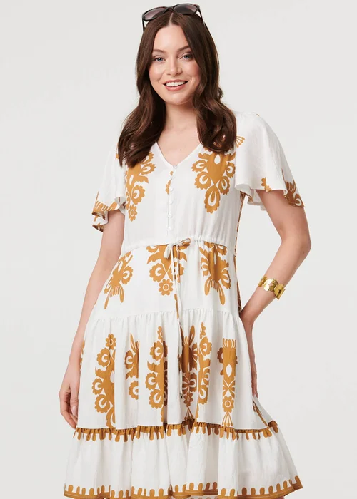 Izabel London Beige Printed Drawstring Knee Length Dress - 10 Image 2