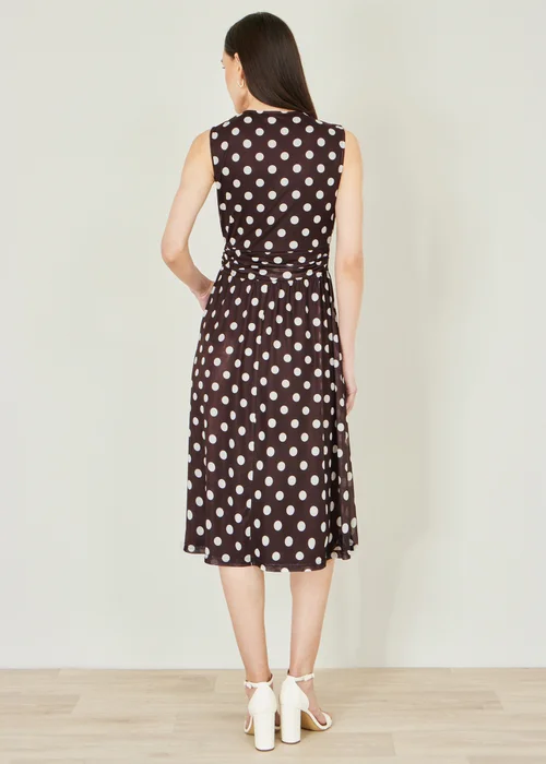 Yumi Brown Polka Dot Mesh Wrap Skater Dress With Pockets - 12 Image 3