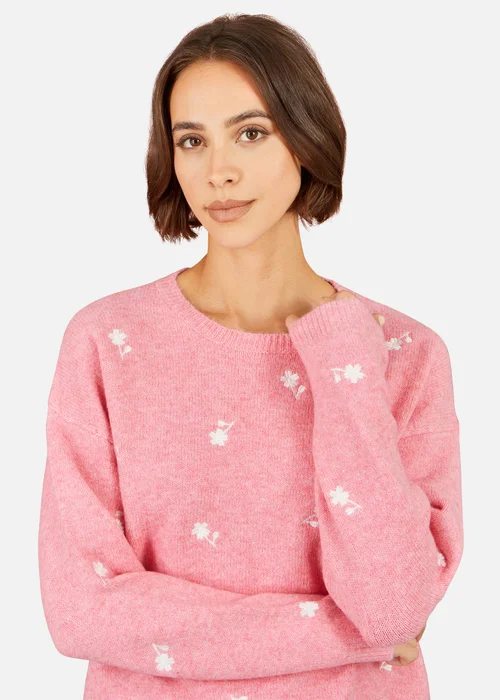 Yumi Pink Daisy Embroidered Relaxed Jumper - M Image 3