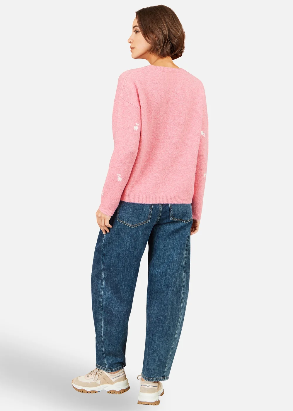 Yumi Pink Daisy Embroidered Relaxed Jumper - M Image 2