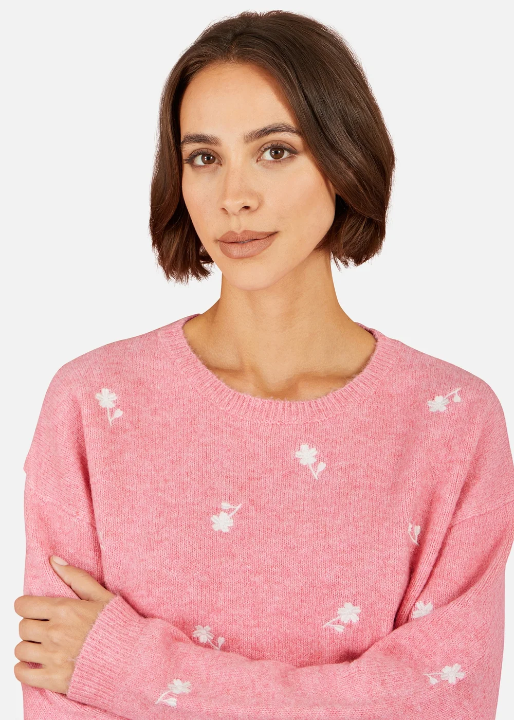 Yumi Pink Daisy Embroidered Relaxed Jumper - M Image 4