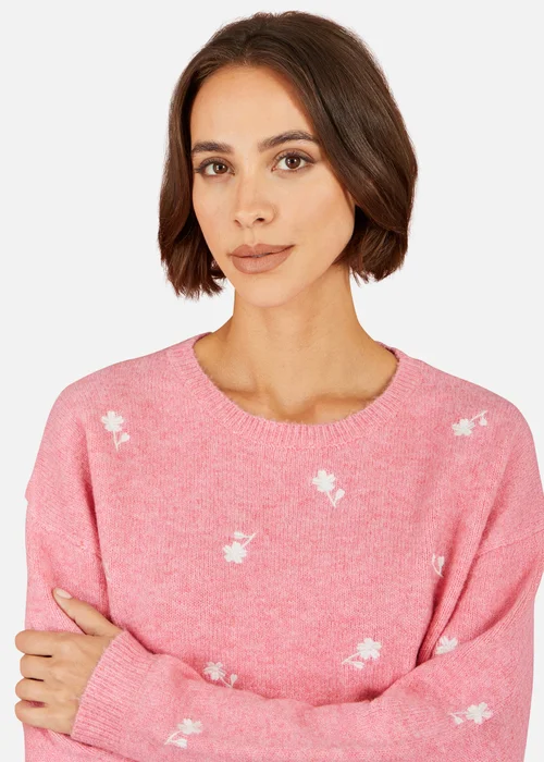 Yumi Pink Daisy Embroidered Relaxed Jumper - M Image 4