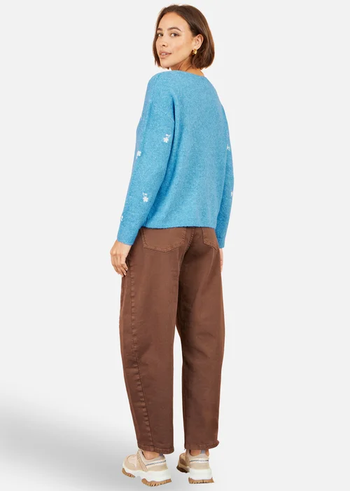 Yumi Blue Daisy Embroidered Relaxed Jumper - S Image 2