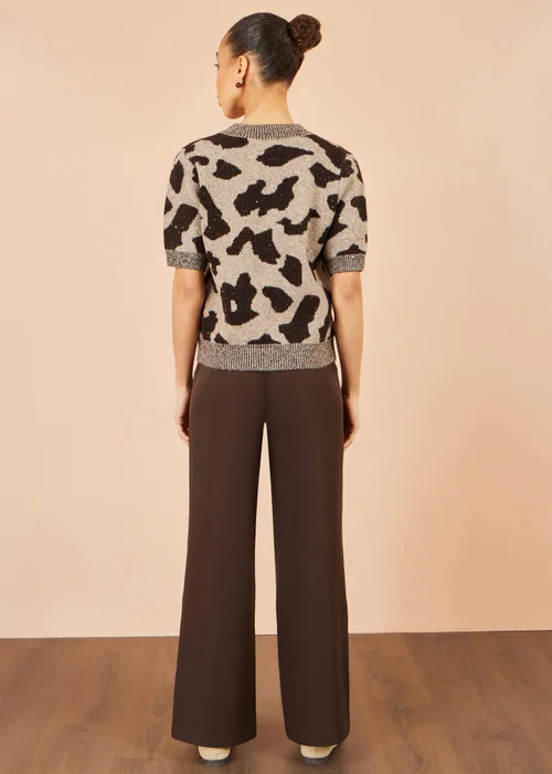 Yumi Brown Leopard Intarsia Short Sleeve Jumper - S Image 3