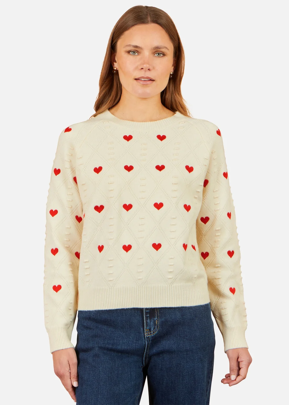 Yumi Ivory Embroidered Heart Jumper - S Image 1