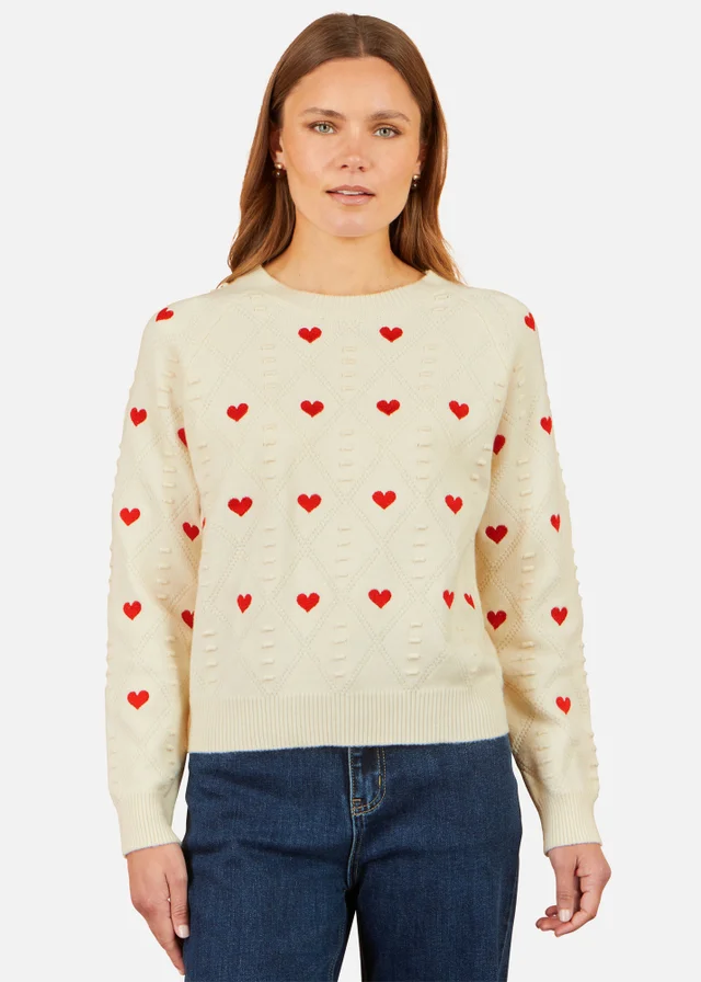Yumi Ivory Embroidered Heart Jumper