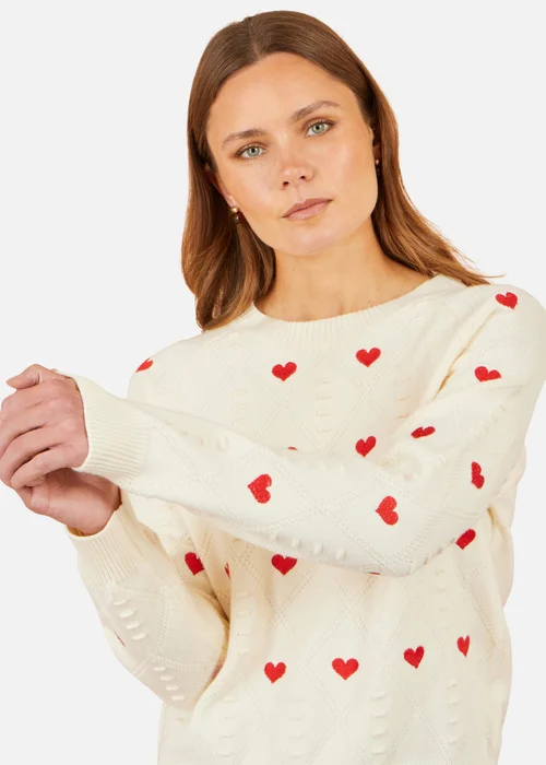Yumi Ivory Embroidered Heart Jumper - S Image 4