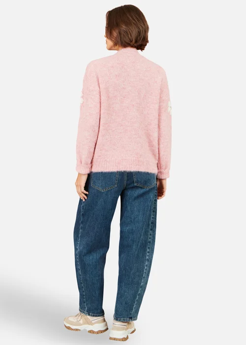 Yumi Pink Relaxed Jumper With Crochet Flowers - S Image 3