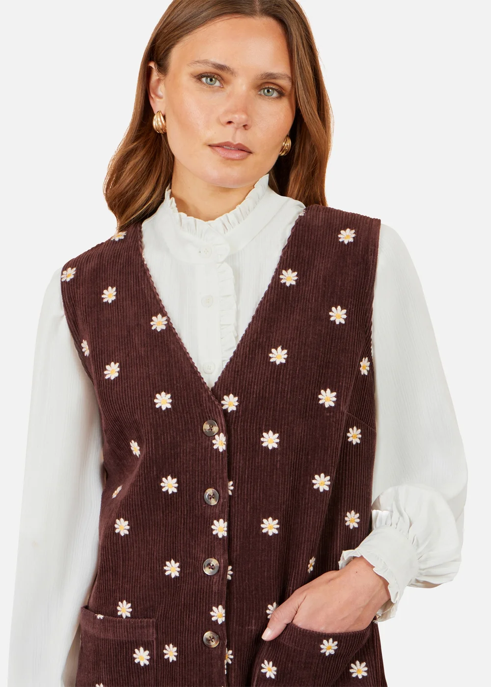 Yumi Brown Embroidered Daisy Pinafore Dress - 14 Image 4