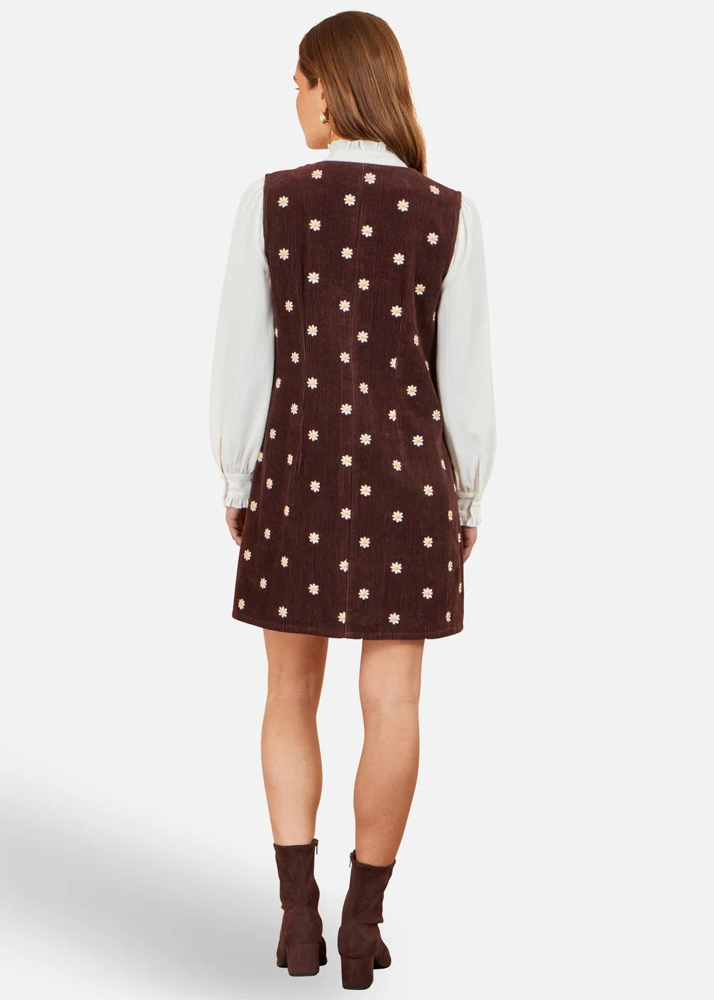 Yumi Brown Embroidered Daisy Pinafore Dress - 14 Image 3