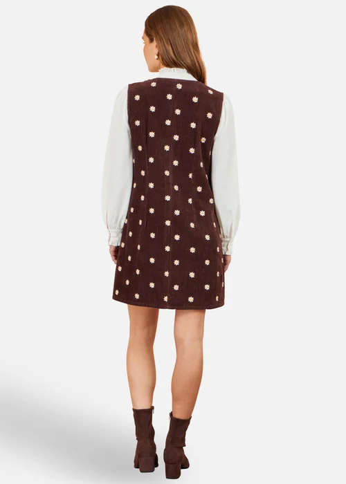 Yumi Brown Embroidered Daisy Pinafore Dress - 14 Image 3