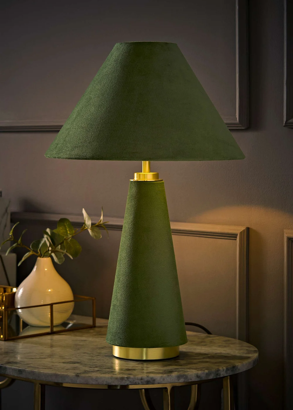 ValueLights Martha Green Velvet Table Lamp With Warm White Bulb - One Size Image 2
