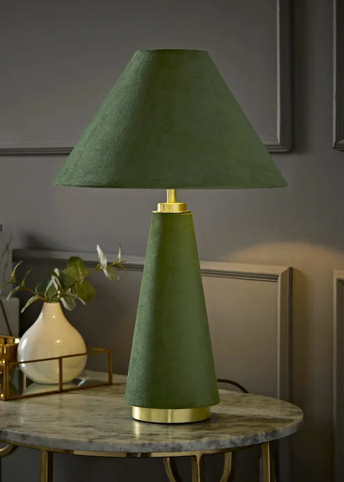ValueLights Martha Green Velvet Table Lamp With Warm White Bulb - One Size Image 1