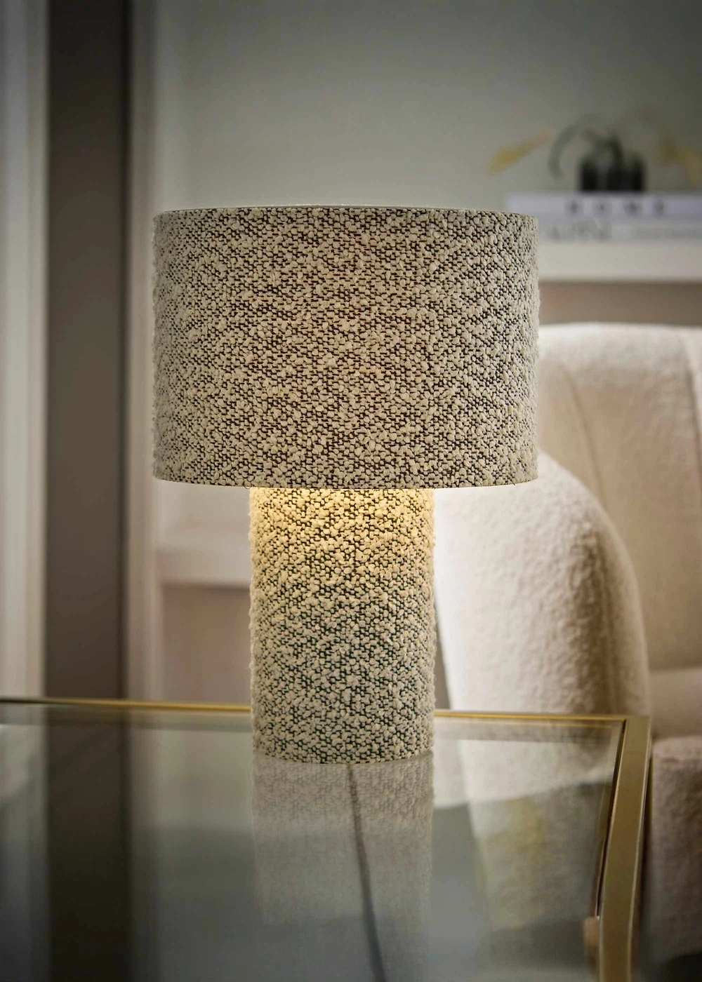 ValueLights Ash Grey Fleck Boucle Table Lamp With Warm White Bulb - One Size Image 2