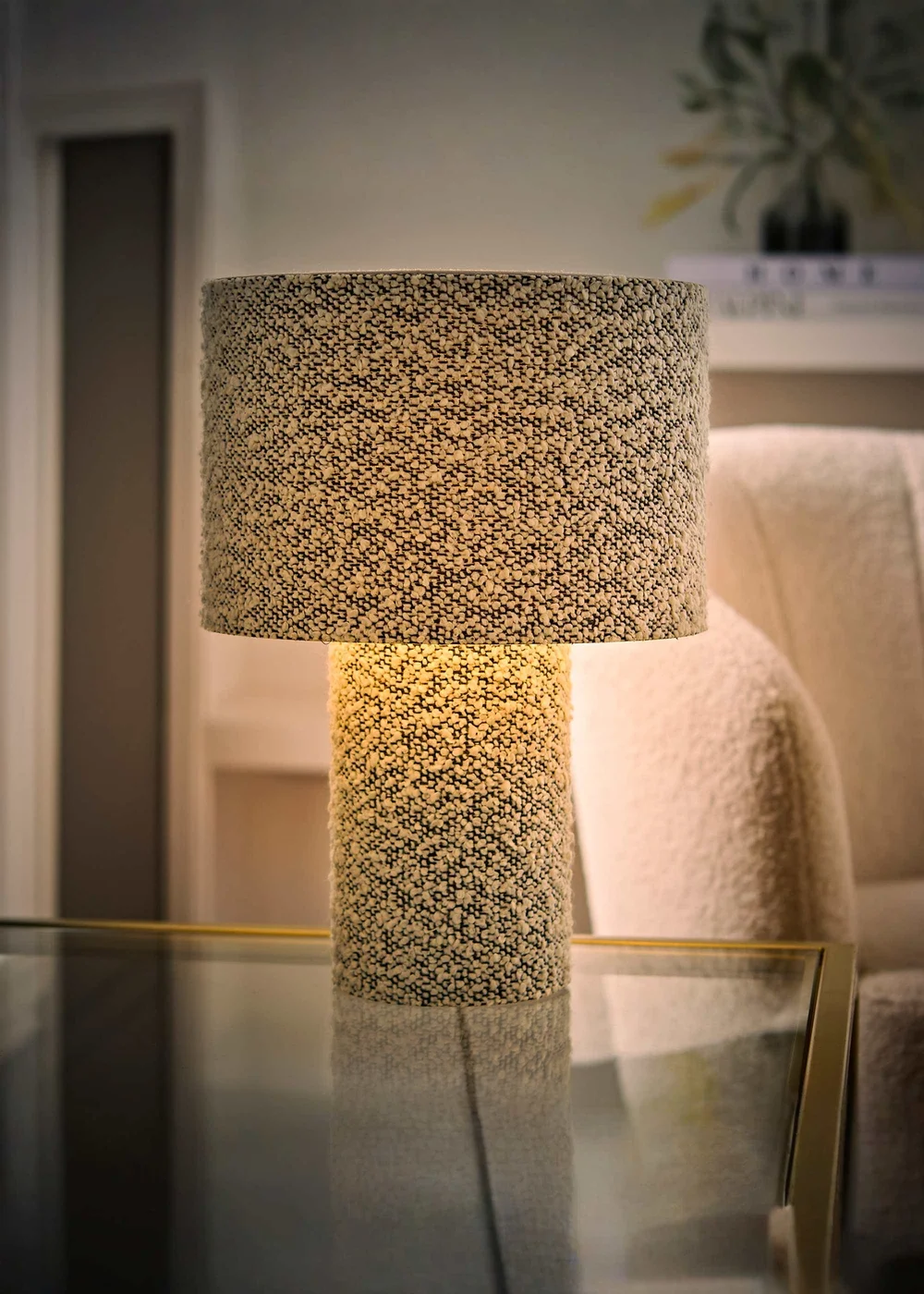 ValueLights Ash Grey Fleck Boucle Table Lamp With Warm White Bulb - One Size Image 1